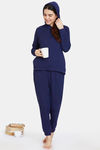 Zivame Cozy Ribbed Viscose Blend Waffle Loungewear Set - Medieval Blue — thumbnail 4